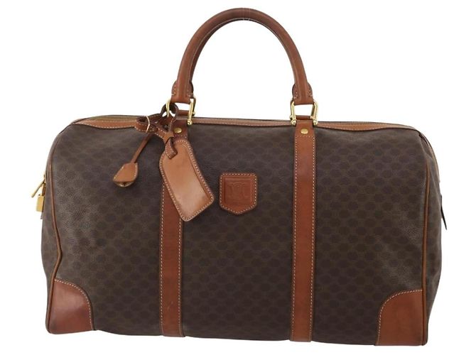 Céline Bolsa Boston CELINE Macadam PVC Couro Marrom Tom Dourado Auth 201406 - vista 13