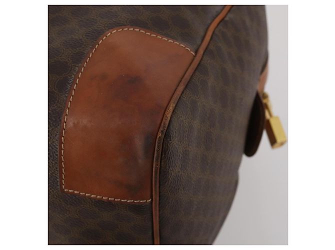 Céline Bolsa Boston CELINE Macadam PVC Couro Marrom Tom Dourado Auth 201406 - vista 16