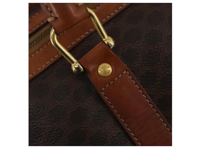 Céline Bolsa Boston CELINE Macadam PVC Couro Marrom Tom Dourado Auth 201406 - vista 17