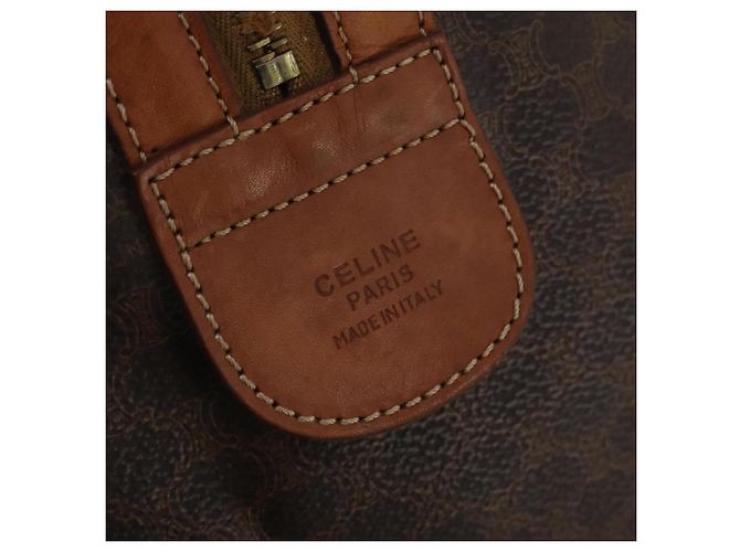 Céline Bolsa Boston CELINE Macadam PVC Couro Marrom Tom Dourado Auth 201406 - vista 19