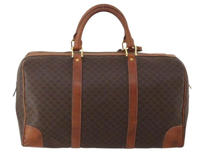 Céline Bolsa Boston CELINE Macadam PVC Couro Marrom Tom Dourado Auth 201406 - vista 2