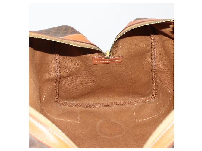 Céline Bolsa Boston CELINE Macadam PVC Couro Marrom Tom Dourado Auth 201406 - vista 20
