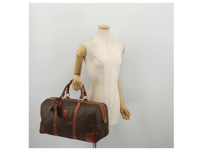 Céline Bolsa Boston CELINE Macadam PVC Couro Marrom Tom Dourado Auth 201406 - vista 24