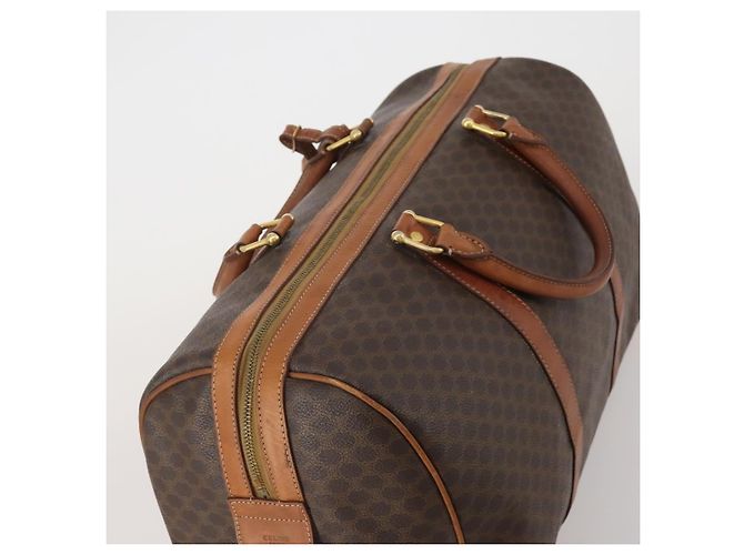 Céline Bolsa Boston CELINE Macadam PVC Couro Marrom Tom Dourado Auth 201406 - vista 6