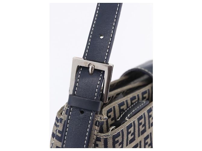 Borsa a tracolla FENDI Zucchino Canvas Mamma Baguette Navy Silver Auth 198254V Argento Blu navy - vista 10