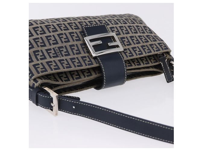 Borsa a tracolla FENDI Zucchino Canvas Mamma Baguette Navy Silver Auth 198254V Argento Blu navy - vista 14