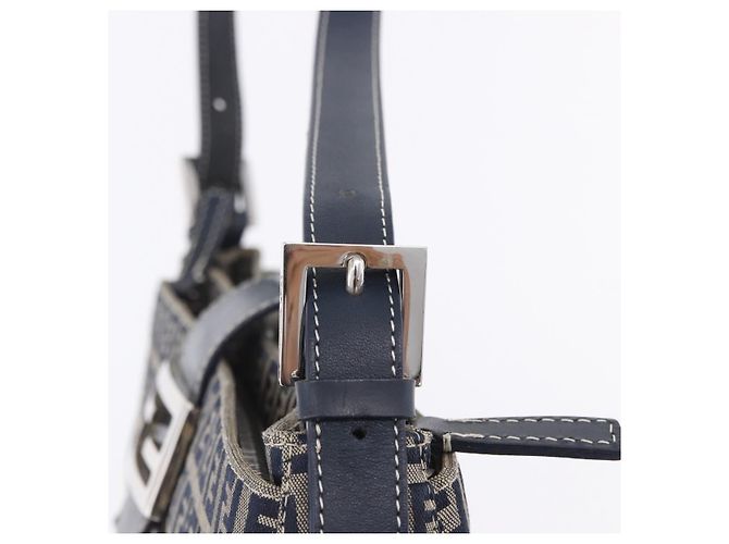 Borsa a tracolla FENDI Zucchino Canvas Mamma Baguette Navy Silver Auth 198254V Argento Blu navy - vista 16