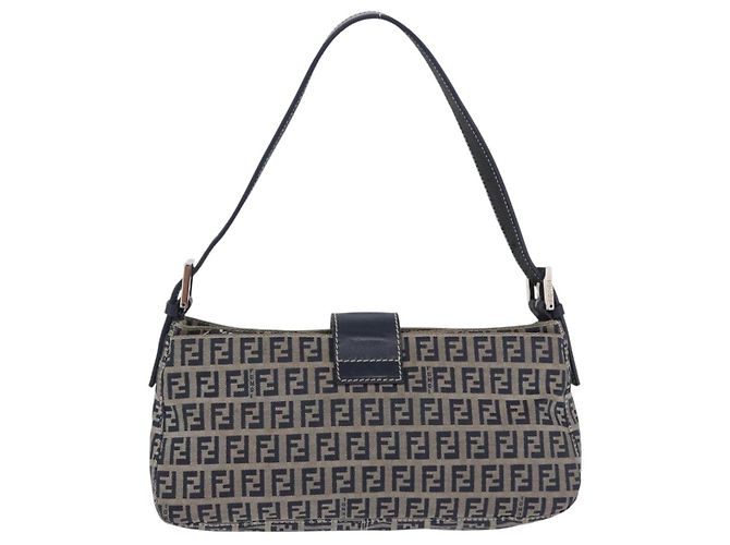 Borsa a tracolla FENDI Zucchino Canvas Mamma Baguette Navy Silver Auth 198254V Argento Blu navy - vista 2