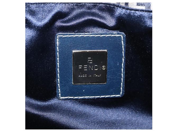 Borsa a tracolla FENDI Zucchino Canvas Mamma Baguette Navy Silver Auth 198254V Argento Blu navy - vista 26