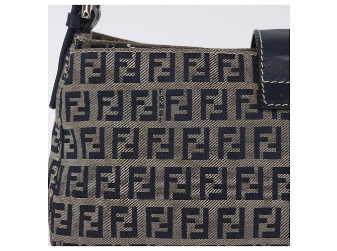 Borsa a tracolla FENDI Zucchino Canvas Mamma Baguette Navy Silver Auth 198254V Argento Blu navy - vista 3