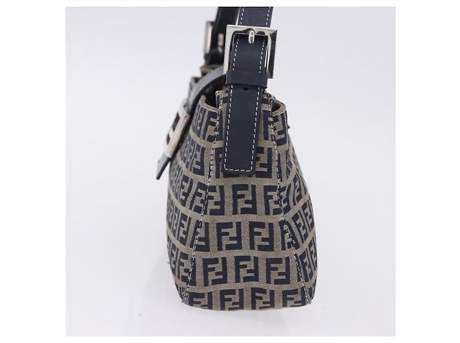 Borsa a tracolla FENDI Zucchino Canvas Mamma Baguette Navy Silver Auth 198254V Argento Blu navy - vista 4