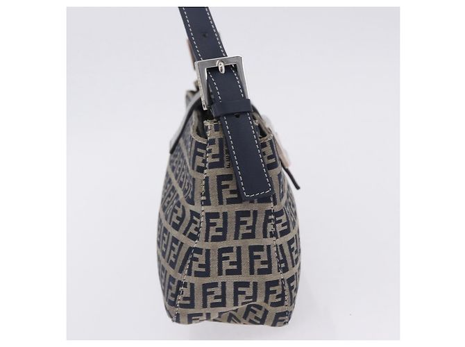Borsa a tracolla FENDI Zucchino Canvas Mamma Baguette Navy Silver Auth 198254V Argento Blu navy - vista 5