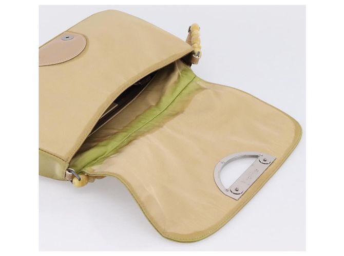 Bolso de mano Christian Dior Maris Pearl Nylon Beige Silver Auth 201541 Plata - vista 10