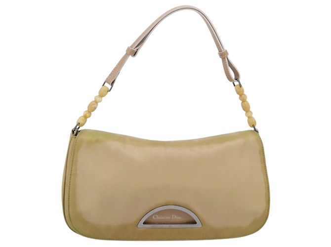 Bolso de mano Christian Dior Maris Pearl Nylon Beige Silver Auth 201541 Plata - vista 13