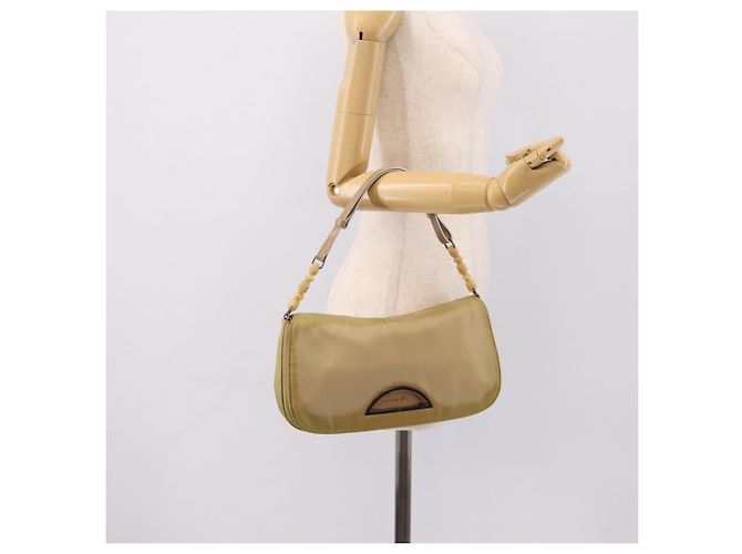 Bolso de mano Christian Dior Maris Pearl Nylon Beige Silver Auth 201541 Plata - vista 25