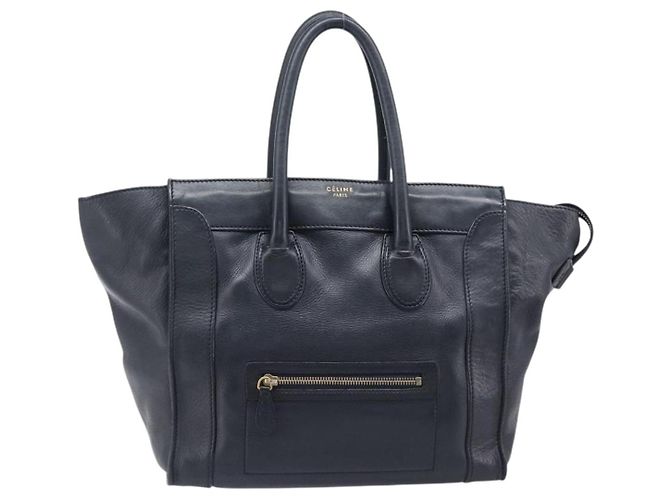 Céline Borsa a mano CELINE Luggage Mini Shopper in pelle Navy Gold Auth am12658A D'oro Blu navy - vista 13
