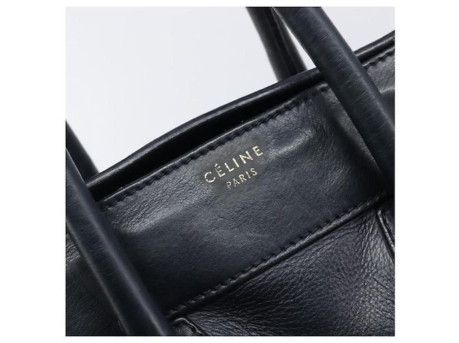 Céline Borsa a mano CELINE Luggage Mini Shopper in pelle Navy Gold Auth am12658A D'oro Blu navy - vista 17