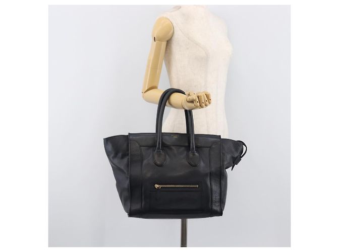 Céline Borsa a mano CELINE Luggage Mini Shopper in pelle Navy Gold Auth am12658A D'oro Blu navy - vista 25
