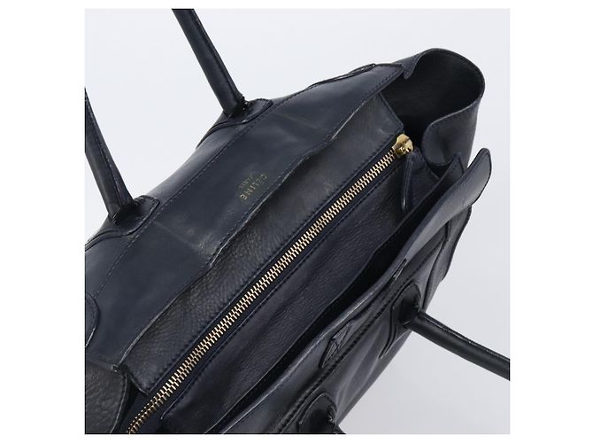 Céline Borsa a mano CELINE Luggage Mini Shopper in pelle Navy Gold Auth am12658A D'oro Blu navy - vista 6