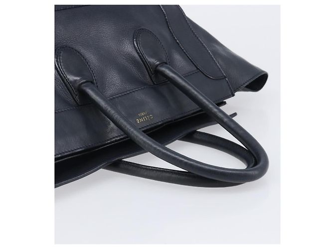 Céline Borsa a mano CELINE Luggage Mini Shopper in pelle Navy Gold Auth am12658A D'oro Blu navy - vista 7