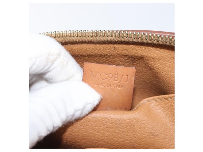 Céline Borsa a pochette CELINE Macadam PVC Pelle Marrone Tono Oro Auth 200374 - vista 12