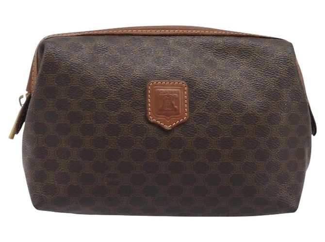 Céline Borsa a pochette CELINE Macadam PVC Pelle Marrone Tono Oro Auth 200374 - vista 13