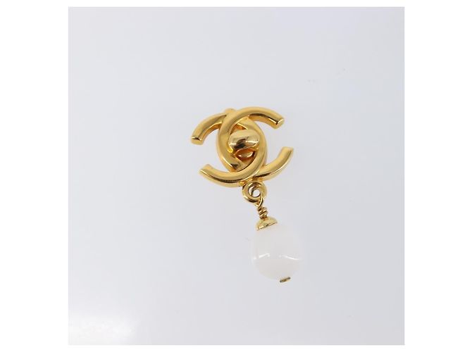 CHANEL Ohrringe Metall Goldfarben Weiß CC Auth ar14207 - Ansicht 2
