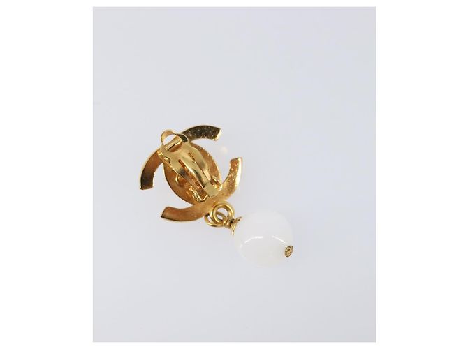 CHANEL Ohrringe Metall Goldfarben Weiß CC Auth ar14207 - Ansicht 3
