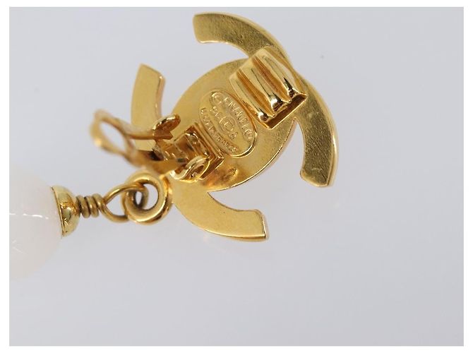 CHANEL Ohrringe Metall Goldfarben Weiß CC Auth ar14207 - Ansicht 6