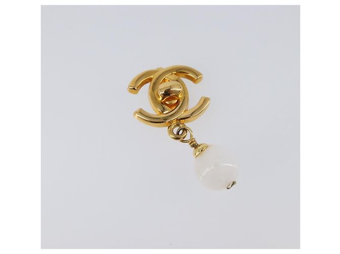 CHANEL Ohrringe Metall Goldfarben Weiß CC Auth ar14207 - Ansicht 7