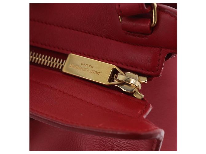 Autre Marque SAINT LAURENT Petit Cabas Hand Bag Leather 2way Red Gold Auth 205115A Golden - view 10