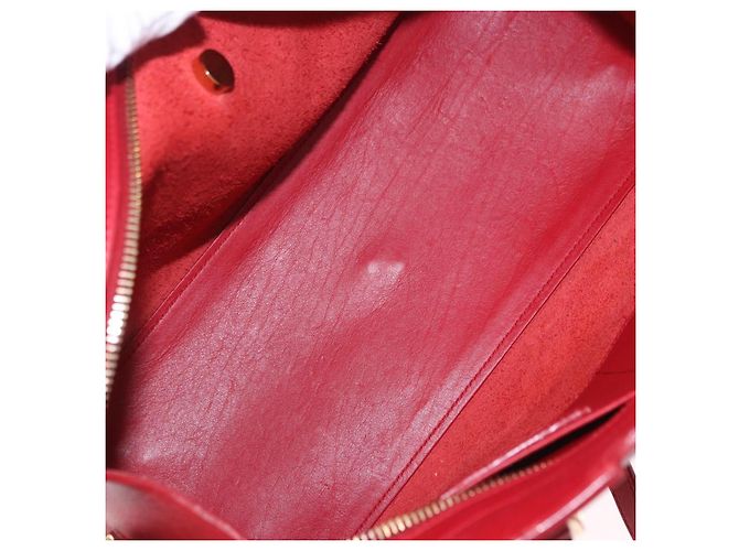 Autre Marque SAINT LAURENT Petit Cabas Hand Bag Leather 2way Red Gold Auth 205115A Golden - view 11