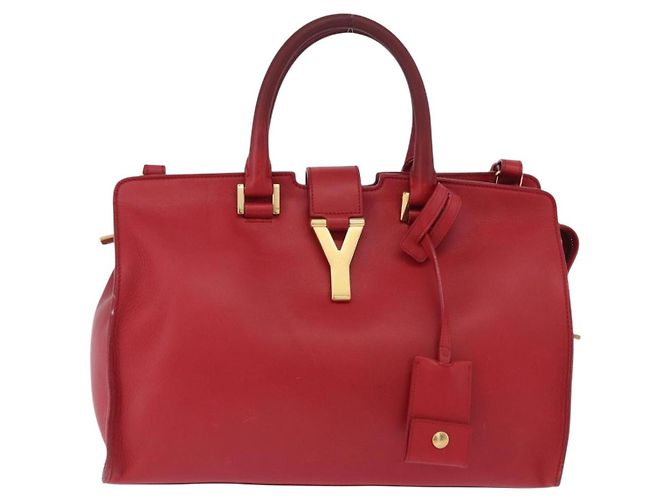 Autre Marque SAINT LAURENT Petit Cabas Hand Bag Leather 2way Red Gold Auth 205115A Golden - view 13