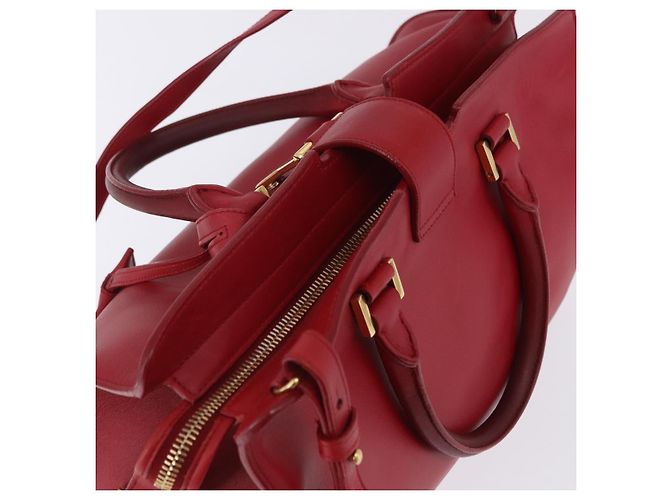 Autre Marque SAINT LAURENT Petit Cabas Hand Bag Leather 2way Red Gold Auth 205115A Golden - view 14