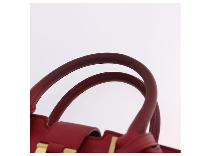 Autre Marque SAINT LAURENT Petit Cabas Hand Bag Leather 2way Red Gold Auth 205115A Golden - view 15