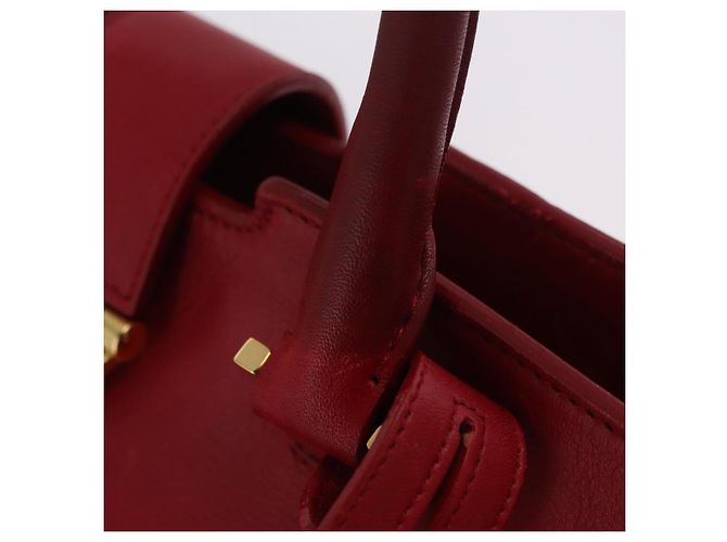Autre Marque SAINT LAURENT Petit Cabas Hand Bag Leather 2way Red Gold Auth 205115A Golden - view 16
