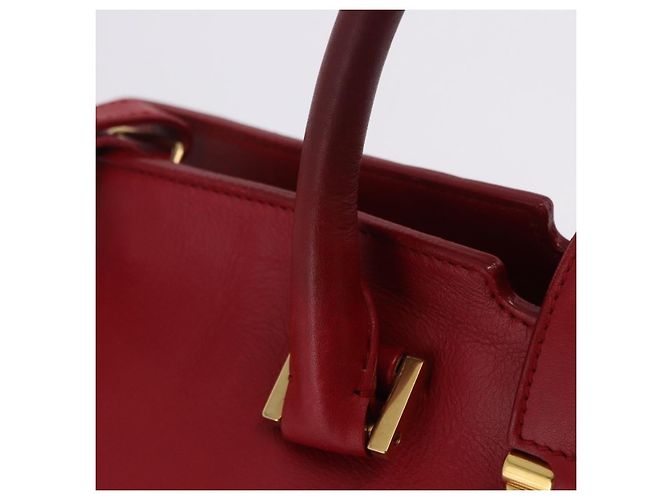 Autre Marque SAINT LAURENT Petit Cabas Hand Bag Leather 2way Red Gold Auth 205115A Golden - view 17