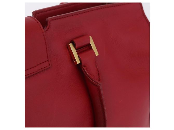 Autre Marque SAINT LAURENT Petit Cabas Hand Bag Leather 2way Red Gold Auth 205115A Golden - view 19