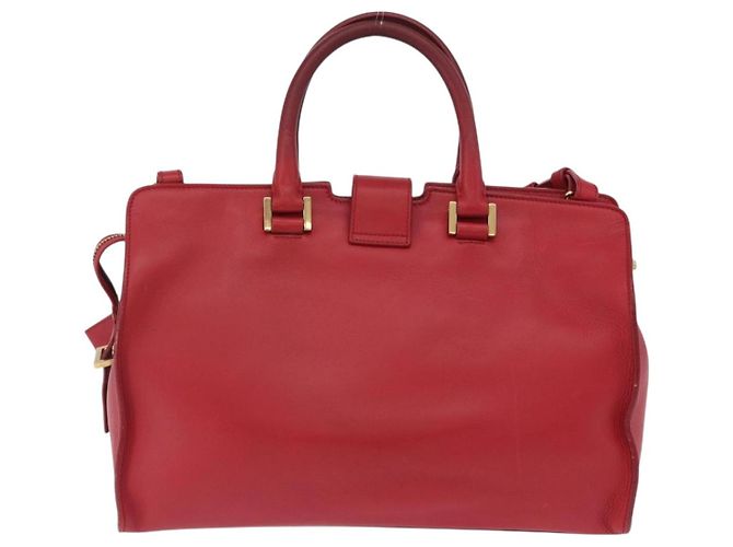Autre Marque SAINT LAURENT Petit Cabas Hand Bag Leather 2way Red Gold Auth 205115A Golden - view 2