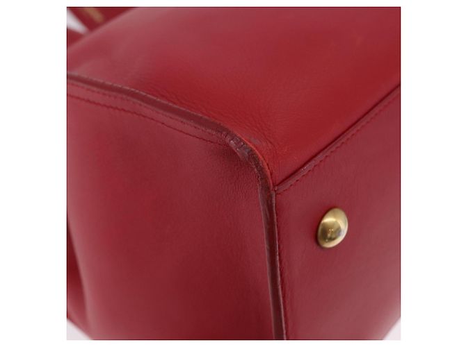 Autre Marque SAINT LAURENT Petit Cabas Hand Bag Leather 2way Red Gold Auth 205115A Golden - view 25