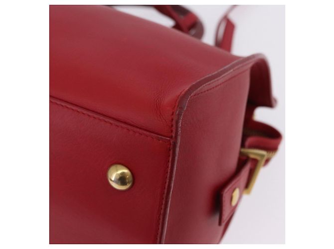 Autre Marque SAINT LAURENT Petit Cabas Hand Bag Leather 2way Red Gold Auth 205115A Golden - view 26