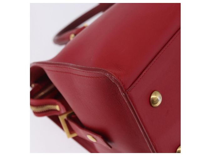 Autre Marque SAINT LAURENT Petit Cabas Hand Bag Leather 2way Red Gold Auth 205115A Golden - view 27