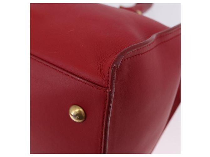 Autre Marque SAINT LAURENT Petit Cabas Hand Bag Leather 2way Red Gold Auth 205115A Golden - view 28