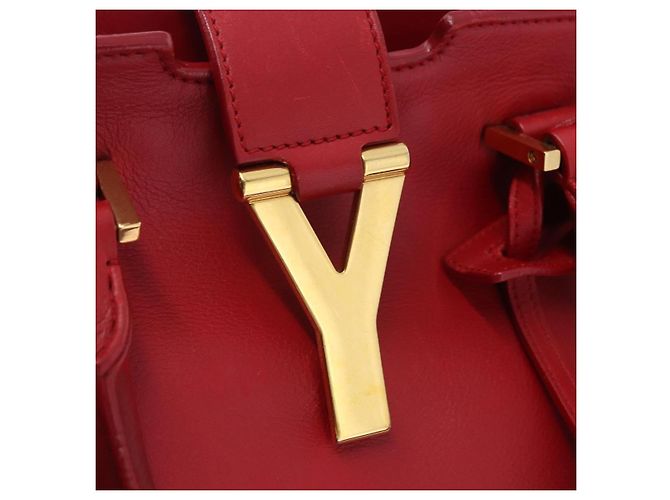 Autre Marque SAINT LAURENT Petit Cabas Hand Bag Leather 2way Red Gold Auth 205115A Golden - view 29