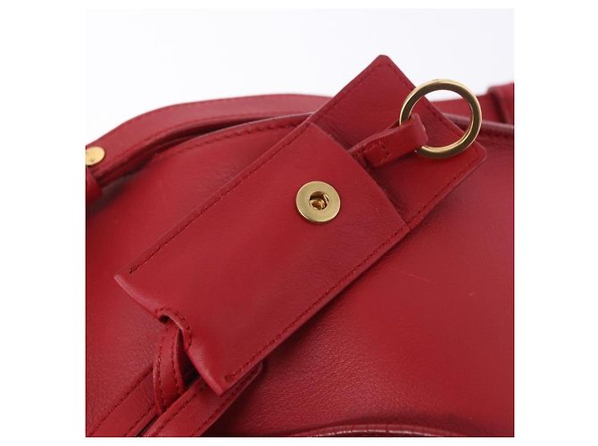 Autre Marque SAINT LAURENT Petit Cabas Hand Bag Leather 2way Red Gold Auth 205115A Golden - view 31