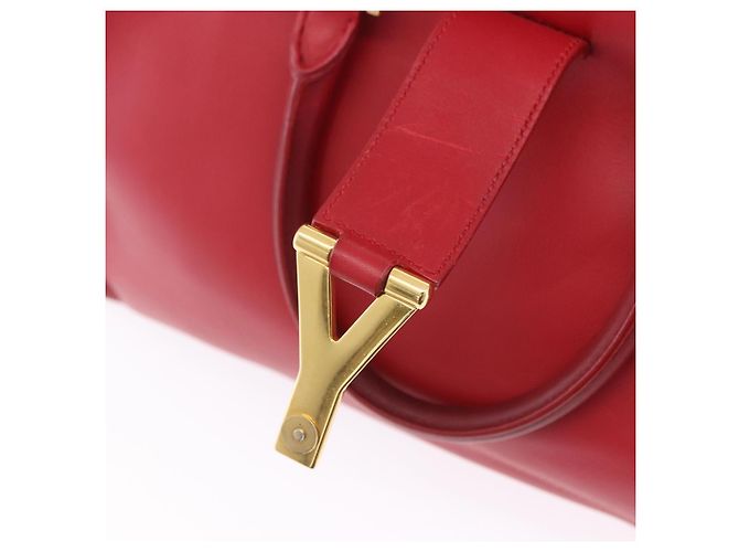 Autre Marque SAINT LAURENT Petit Cabas Hand Bag Leather 2way Red Gold Auth 205115A Golden - view 32