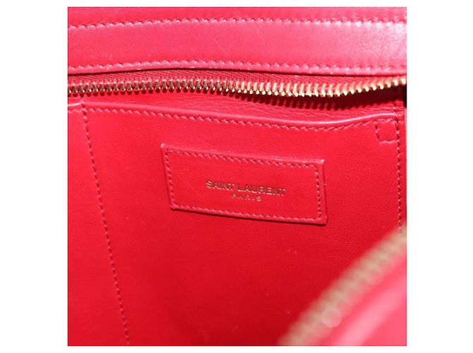 Autre Marque SAINT LAURENT Petit Cabas Hand Bag Leather 2way Red Gold Auth 205115A Golden - view 33