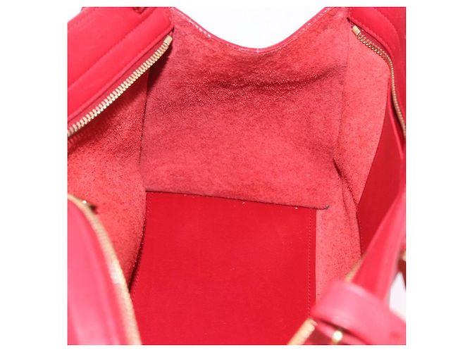 Autre Marque SAINT LAURENT Petit Cabas Hand Bag Leather 2way Red Gold Auth 205115A Golden - view 34