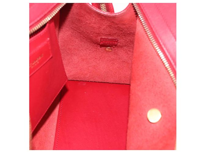 Autre Marque SAINT LAURENT Petit Cabas Hand Bag Leather 2way Red Gold Auth 205115A Golden - view 35
