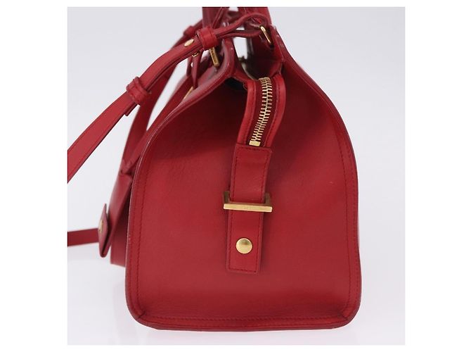 Autre Marque SAINT LAURENT Petit Cabas Hand Bag Leather 2way Red Gold Auth 205115A Golden - view 4